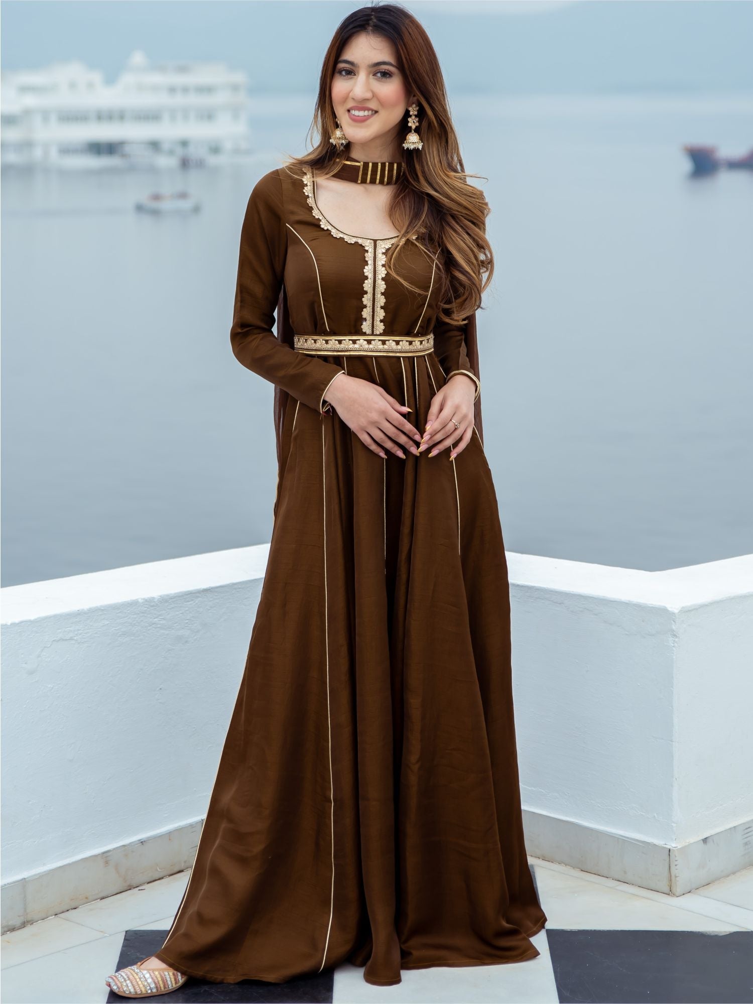 chocolate brown dresses Brown Satin Maxi Dress main image 0