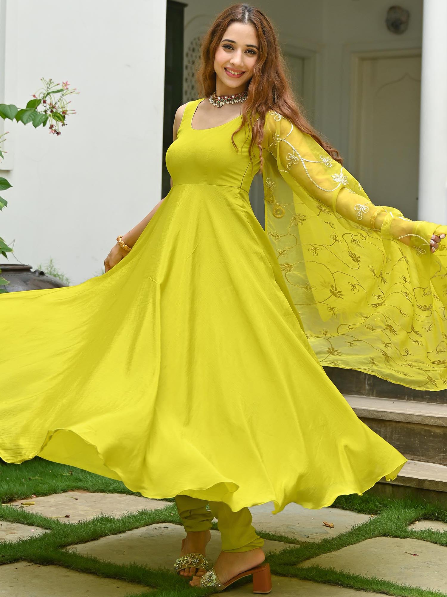 Parrot Green Anarkali Set Parrot Green Anarkali Set