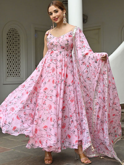 Rose Print Anarkali Set
