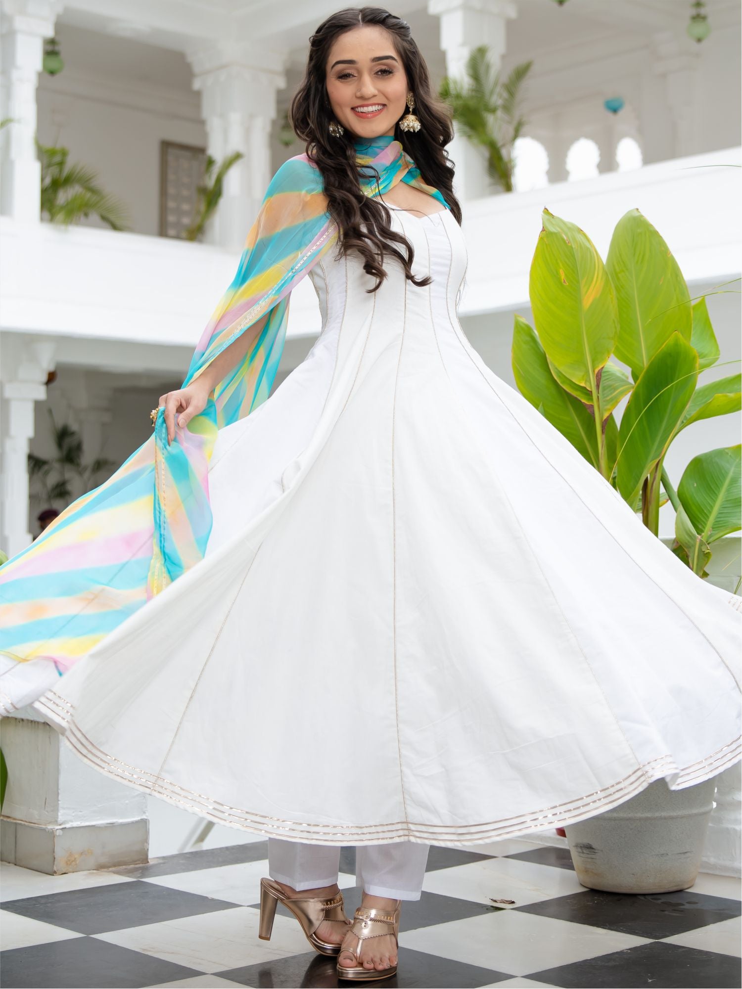 Churidar Simple White Anarkali Dress Long Anarkali White Anarkali