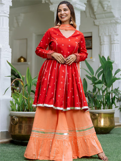 Red Bandhani Tie-Dye Kurta and Palazzo Set