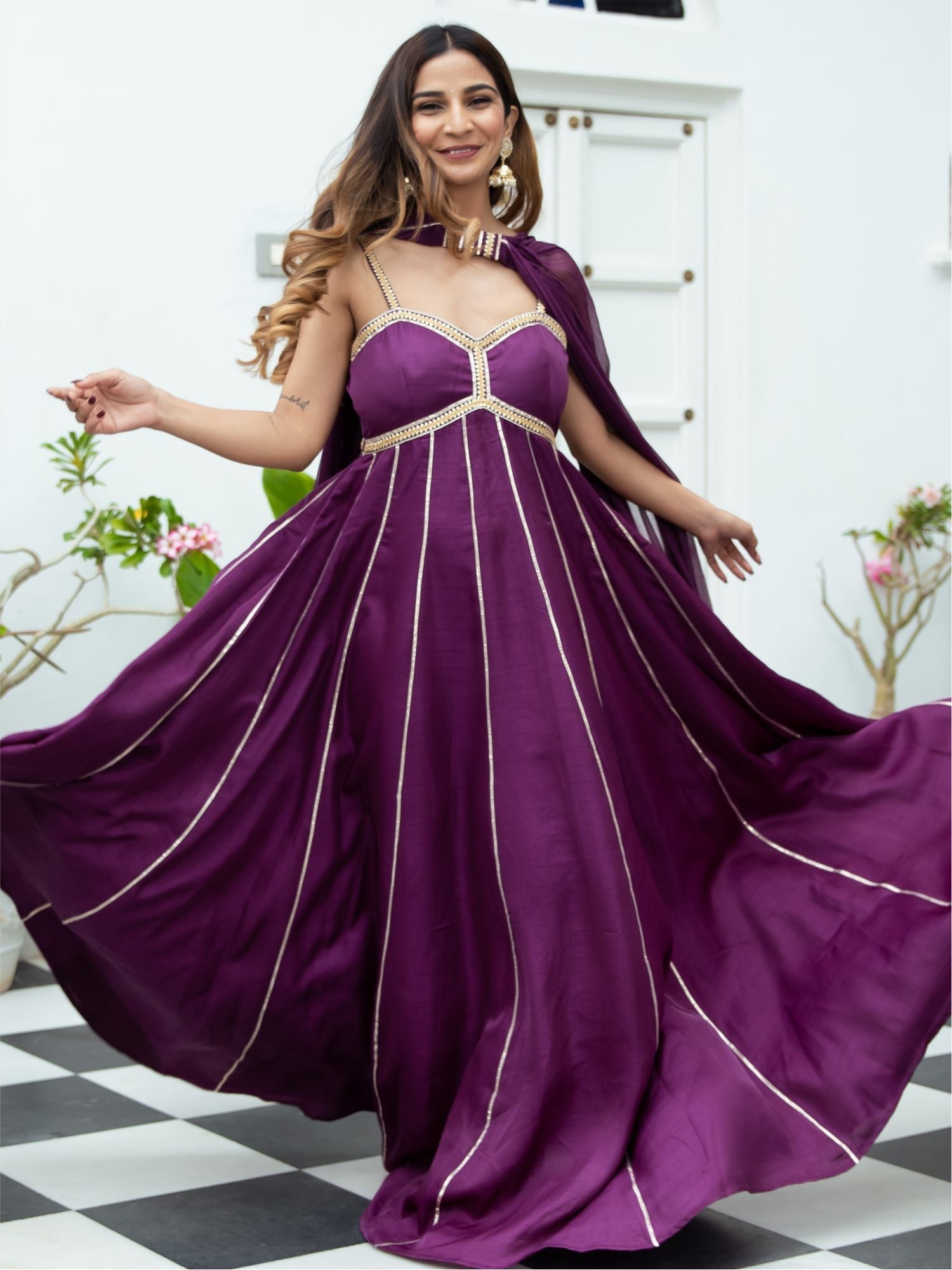Purple Silk Long Dress With Dupatta Purple Silk Long Dress With Dupatta