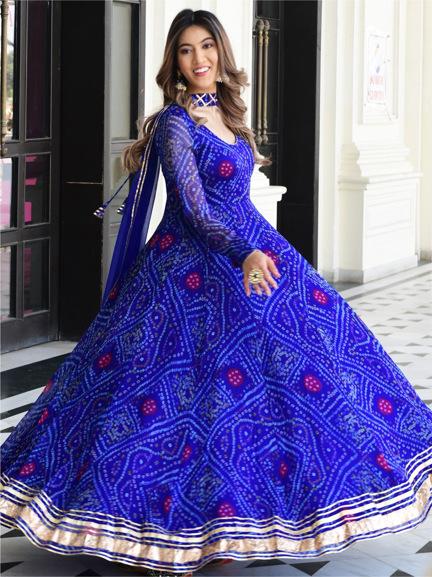 Shop Blue Bandhni Print Anarkali Set | Lavanya The Label XXXL Shop Blue Bandhni Print Anarkali Set | Lavanya The Label XXXL