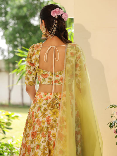 Printed Green Lehenga Set