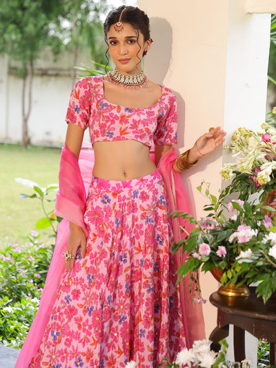 Pink Printed Lehenga Set