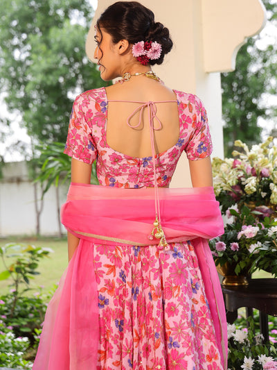 Pink Printed Lehenga Set