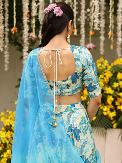 Blue Printed Lehenga Set