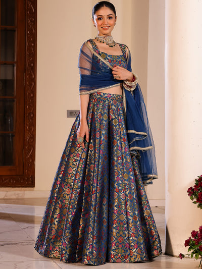 Kimkhab Blue Lehenga Set