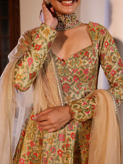 Kimkhab Brocade Beige Anarkali