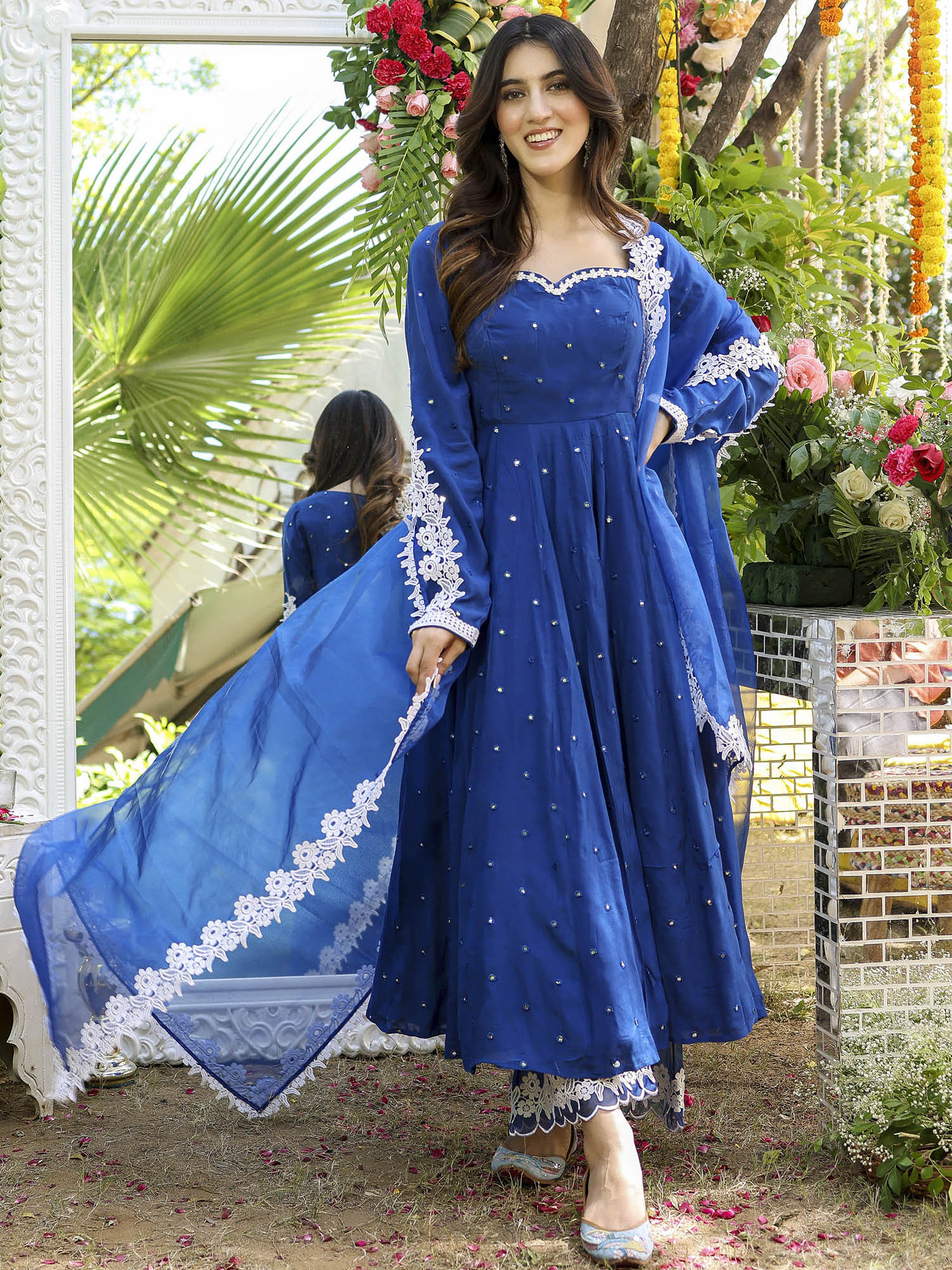 Shop Blue Mirror Anarkali Set Online