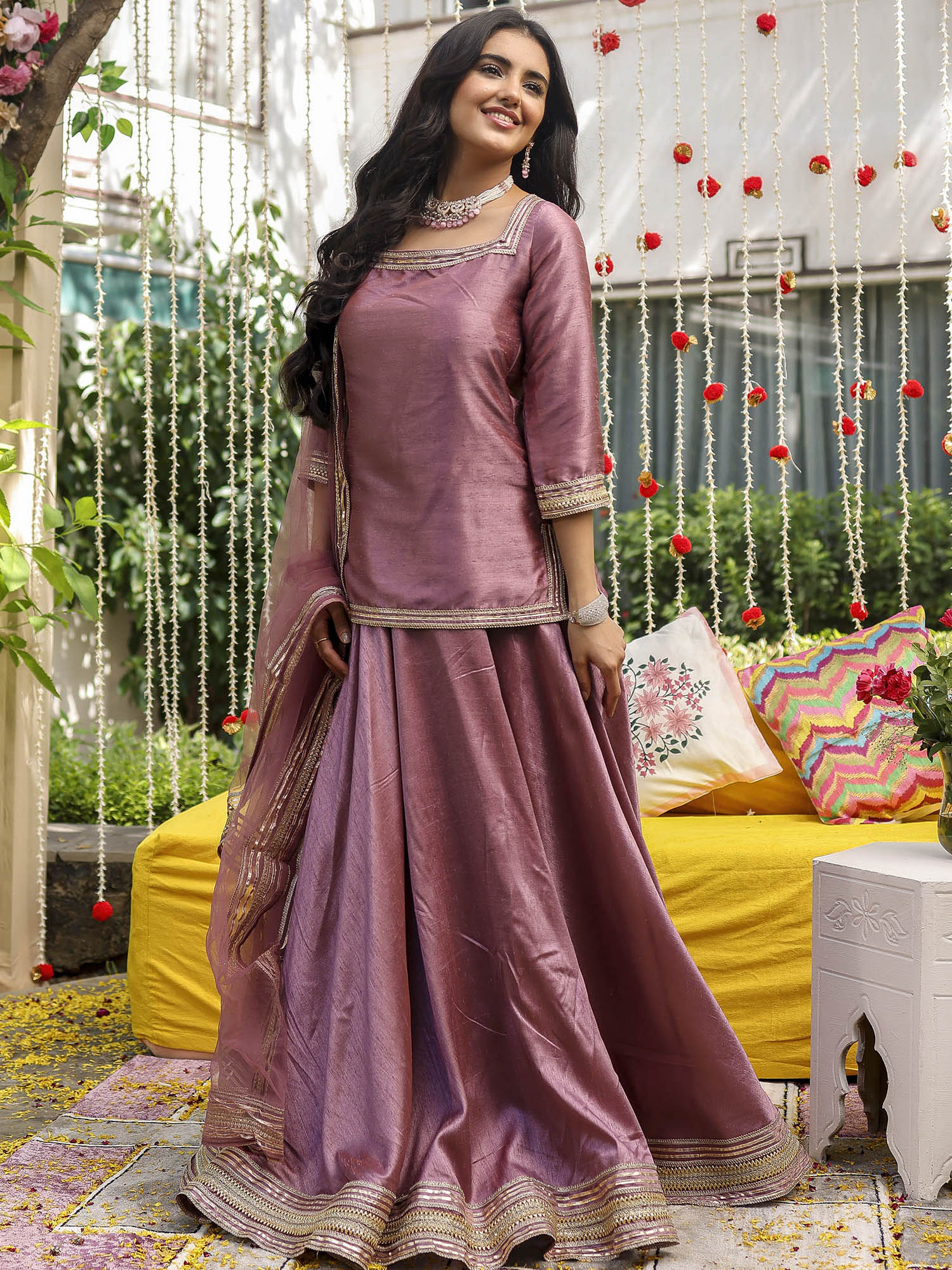 Lilac Short Kurti Lehenga Set