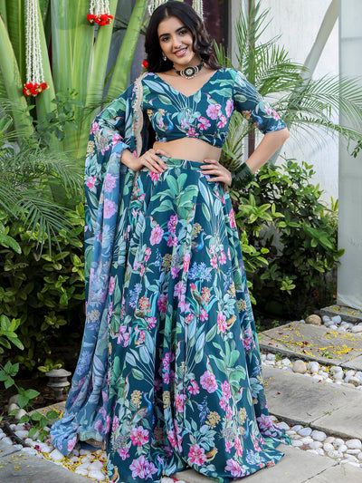 Green Printed Lehenga Set