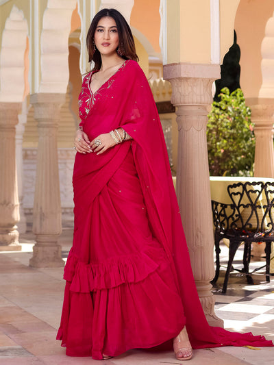 Pink Pre Draped Saree
