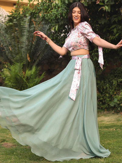 GREEN HEMLOCK SKIRT WITH FLORAL TOP