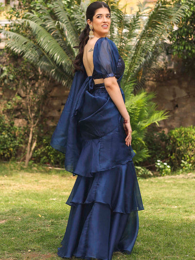 COBALT BLUE RUFFLE SAREE