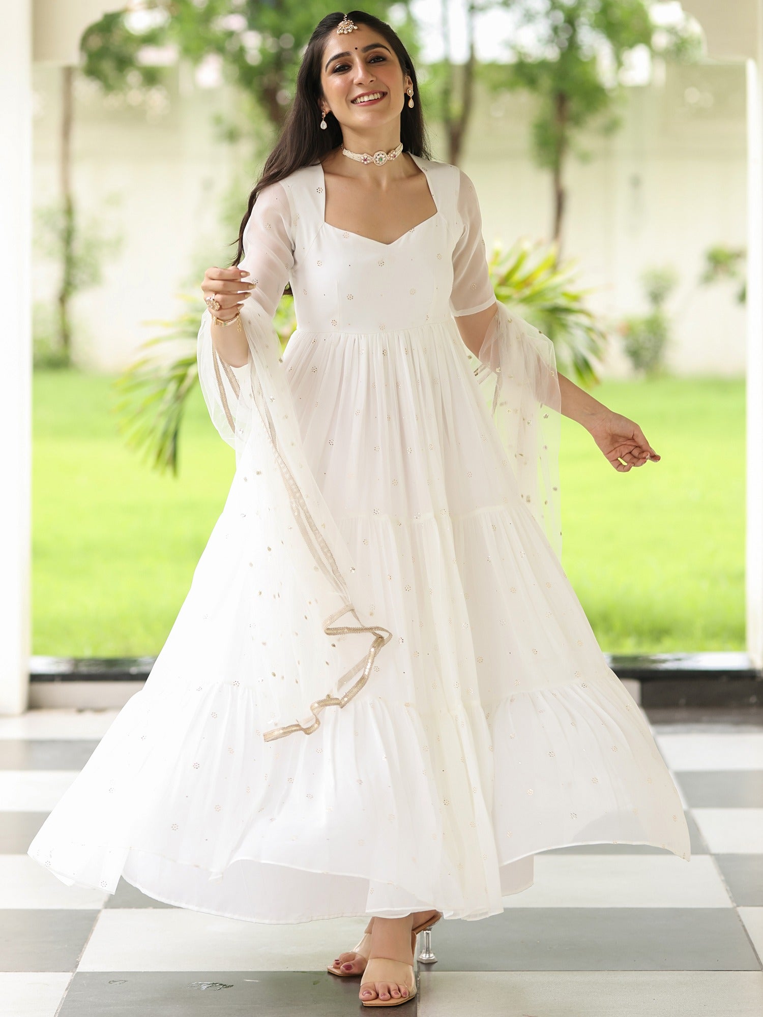 white anarkali dress designs Meher Color:Navy/White Tea Rose Cut Out cn_PortlandClassic Golden anarkali The dupatta drapes elegantly