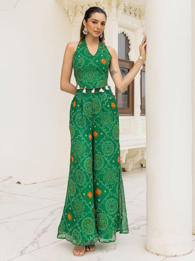 Teej Green Bandhej Jumpsuit