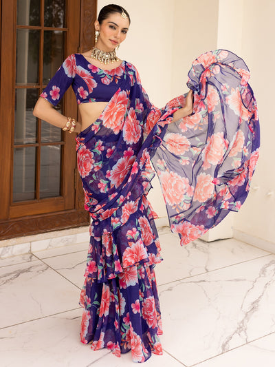 Bagh Blue Pre Draped Saree