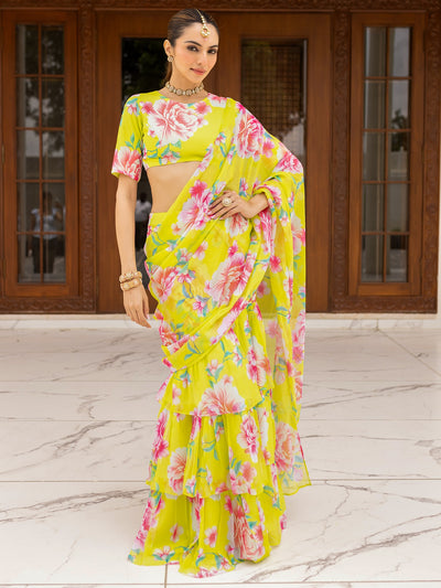 Bagh Yellow Pre Draped Saree