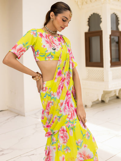 Bagh Yellow Pre Draped Saree