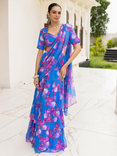 Bagh Light Blue Pre Draped Saree