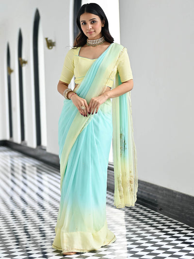 Maharani Yellow Blue Chiffon Saree