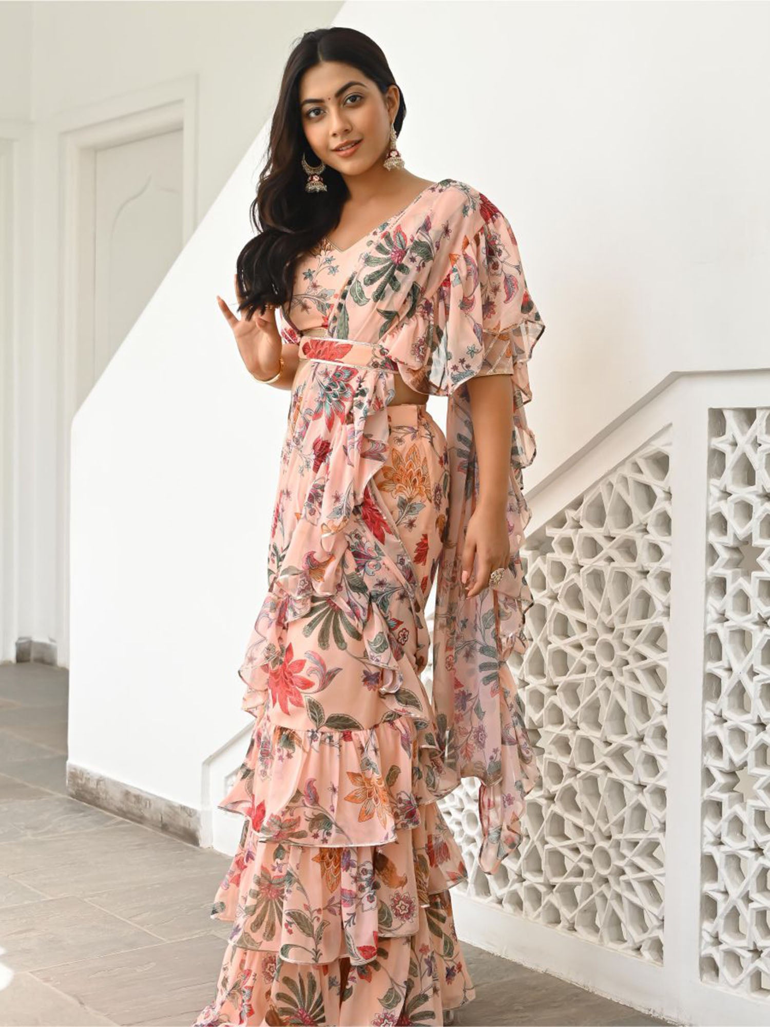 frocks maxi dress dress from chiffon saree Maxi Dress Dress From Chiffon Saree Tropical Printed Off-shoulder Maxi  Dress New Collection