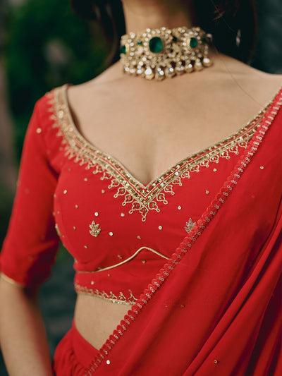 Phoolkari Red Saree