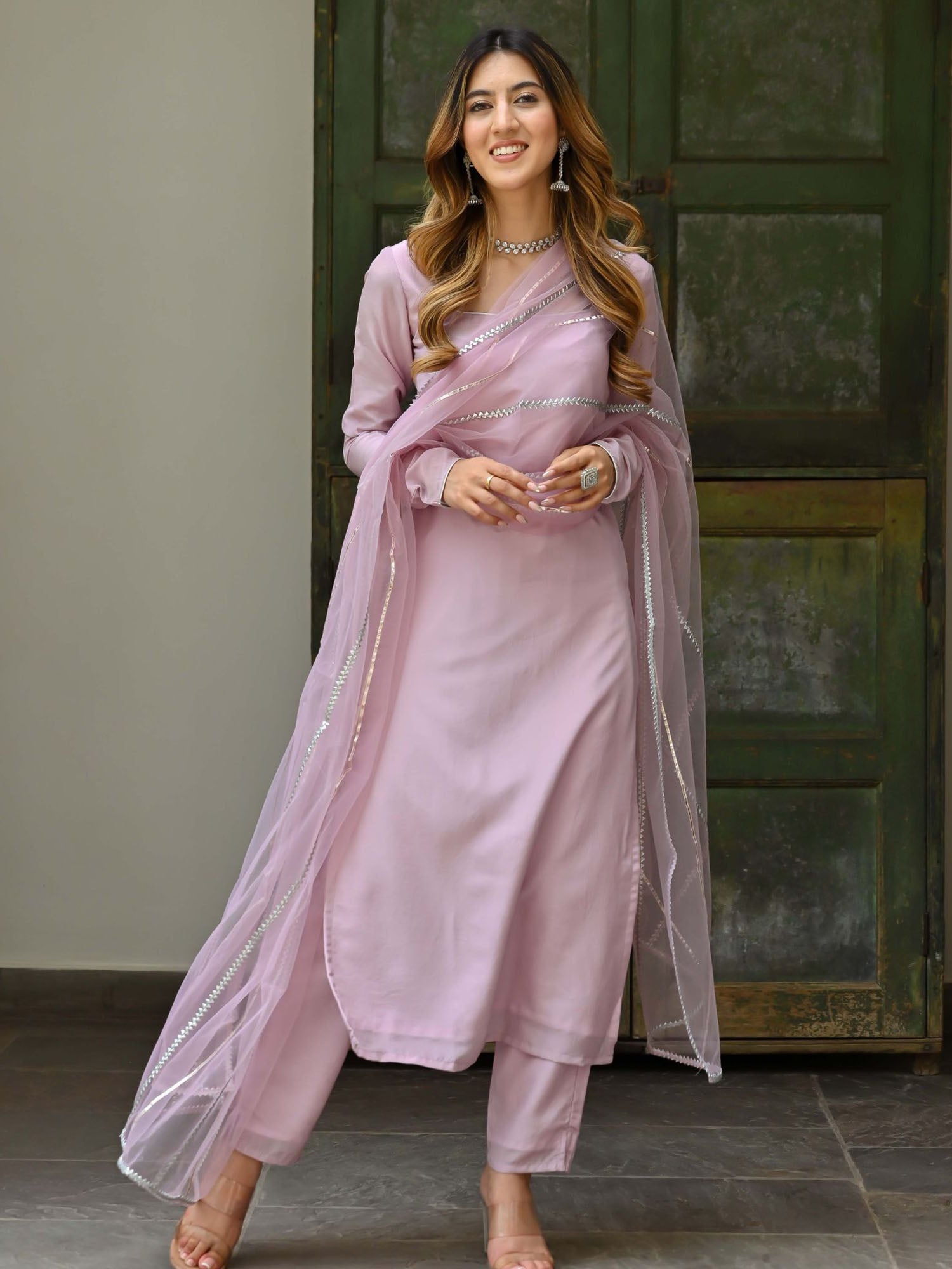 Kasuri Luxe Tissue Lilac Kurta Set