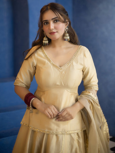 CREAME PEPLUM BLOUSE WITH LEHENGA