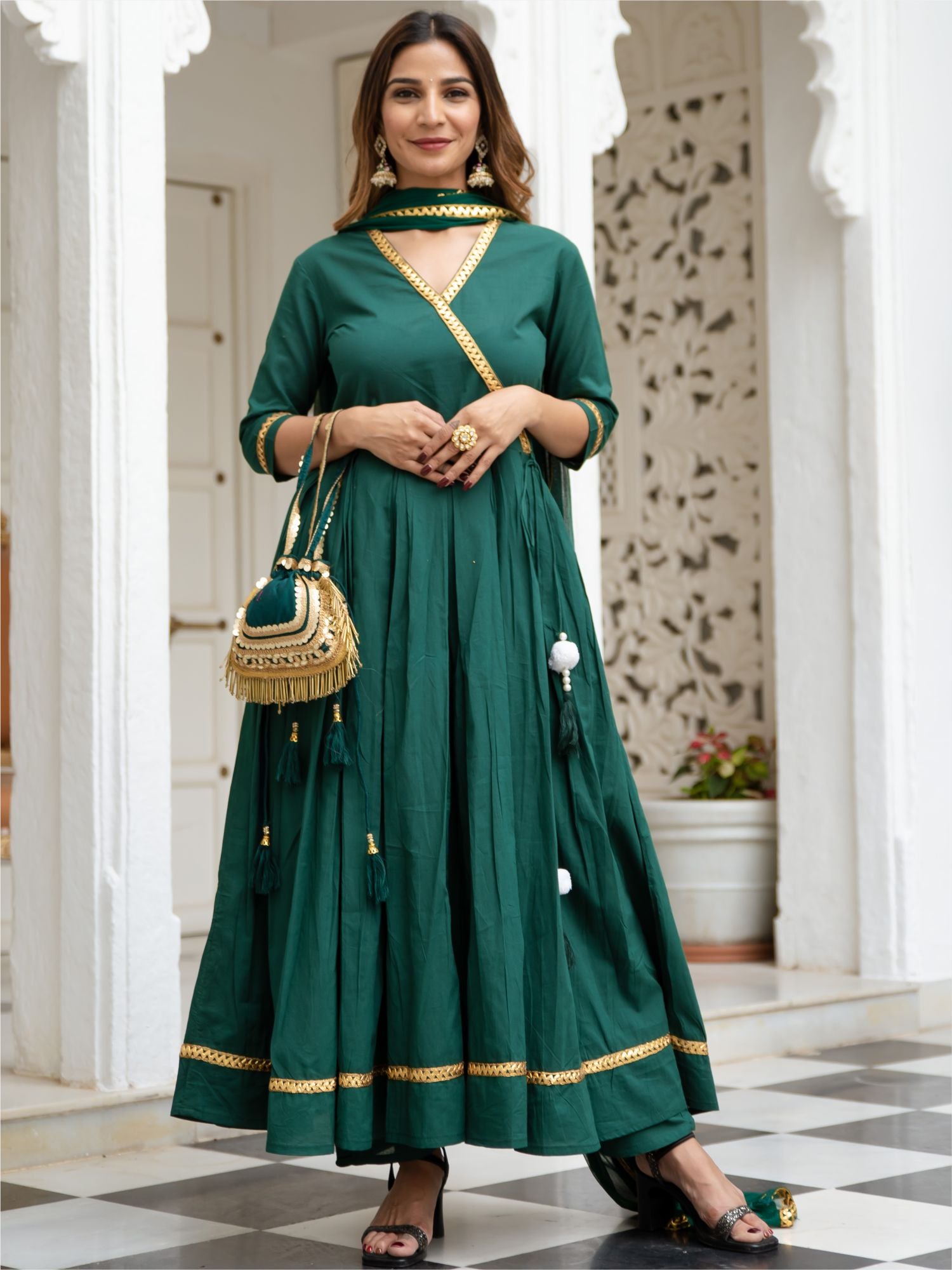 Brown Green Kurta Silk Blend Pant