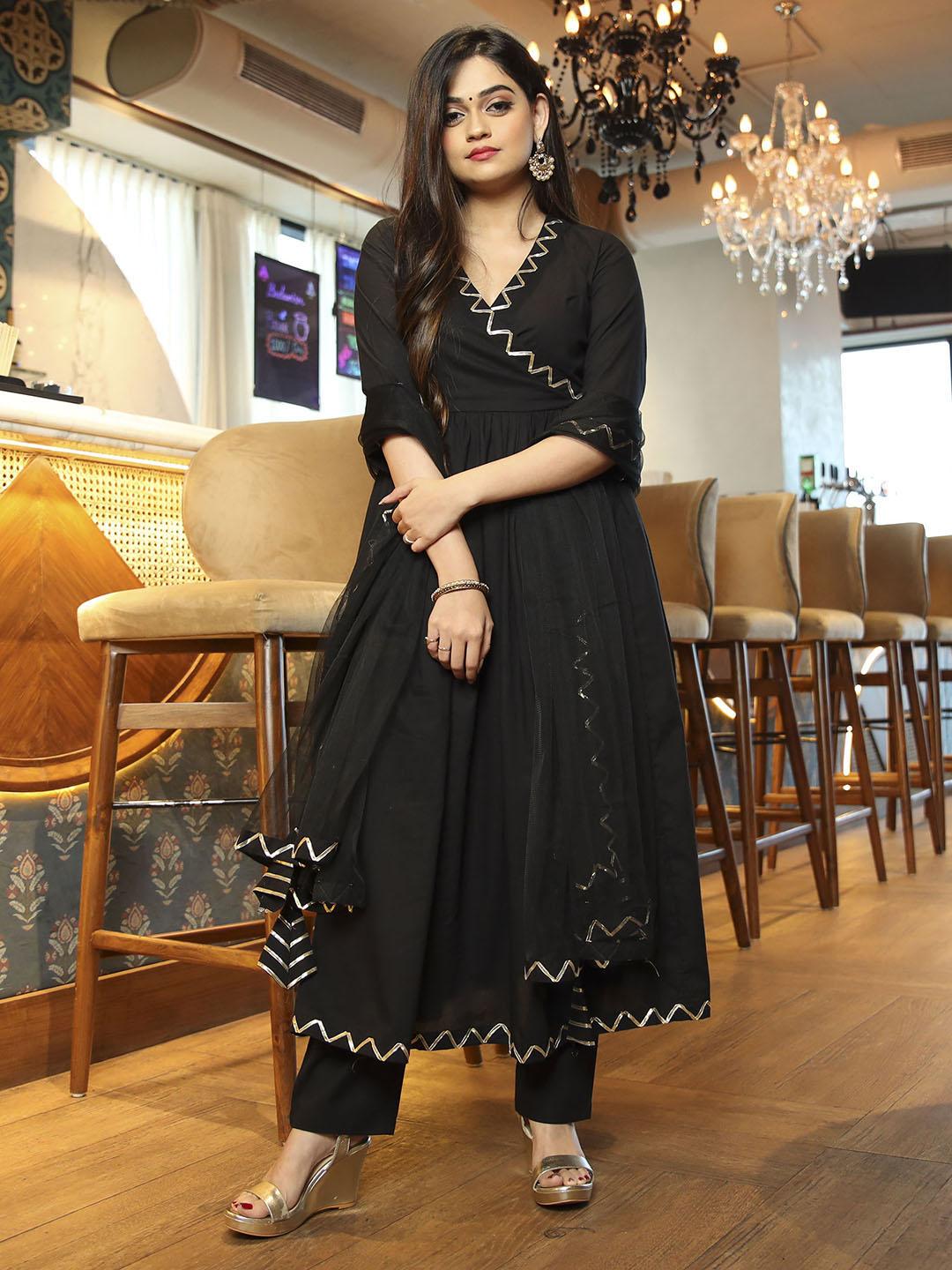 Frock Suits New Stylish Frock Black Pant Style Anarkali Pant Suit