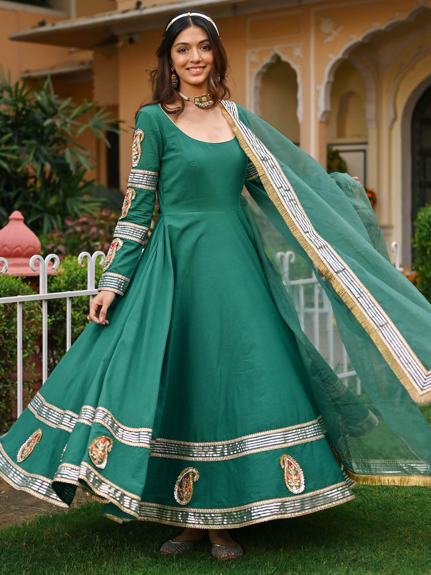 Green Paisley Gota Anarkali Set M