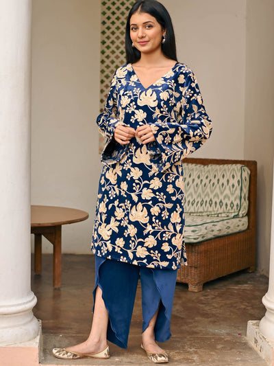 Blue Velvet Kurta Set