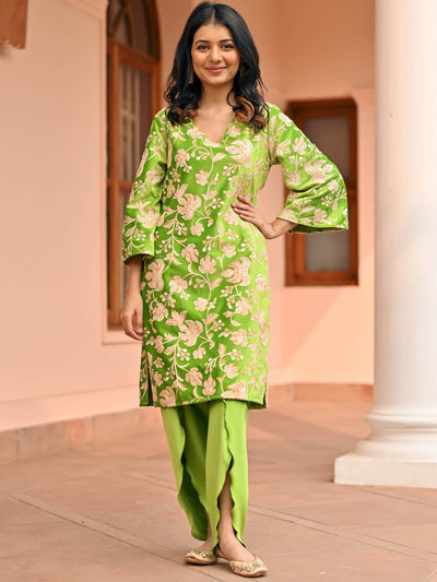 Green Velvet Kurta Dhoti Set