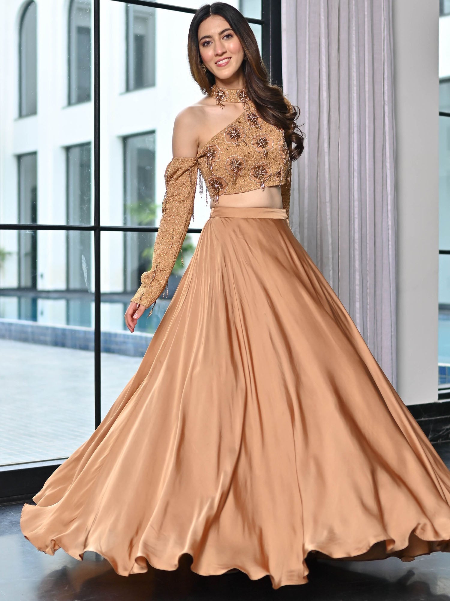 brown satin dress fashion nova Angelique Strapless Maxi Dress - Brown Floral main image 0