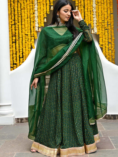Green Bandhni Lehenga Set
