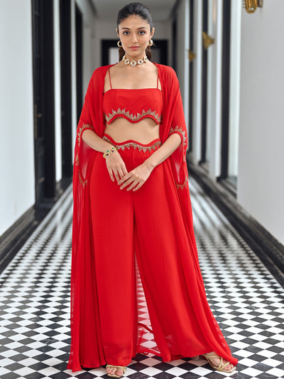 Red Georgette Coord Set