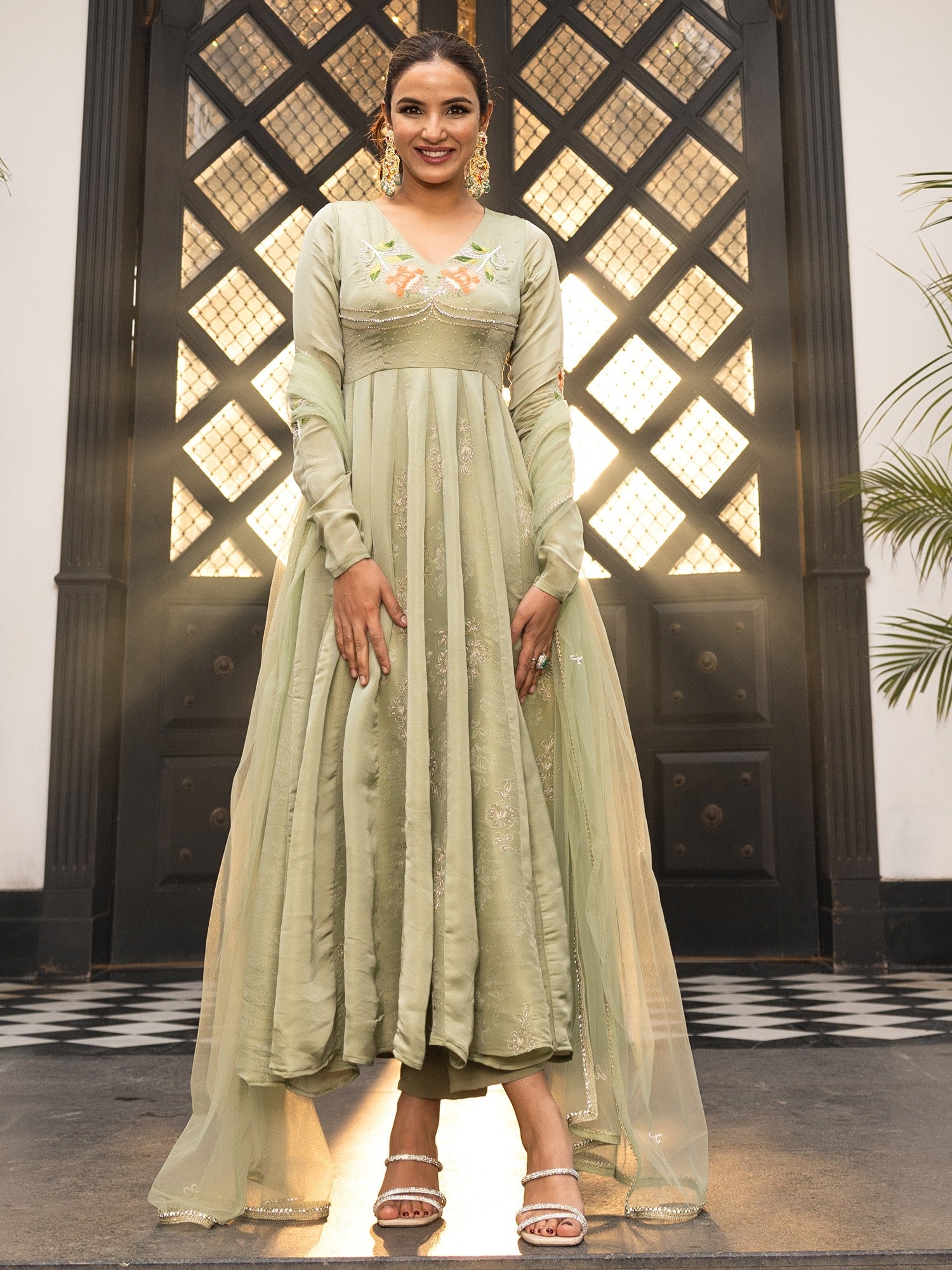 Rama Green Diamond Net Anarkali Anarkali main image 1