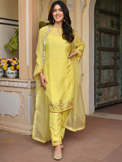 LEMON YELLOW SILK KURTA AND PANT SET