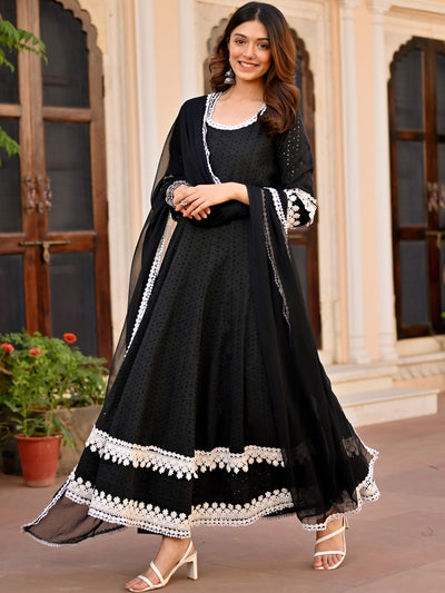 Black Schiffli Anarkali Set
