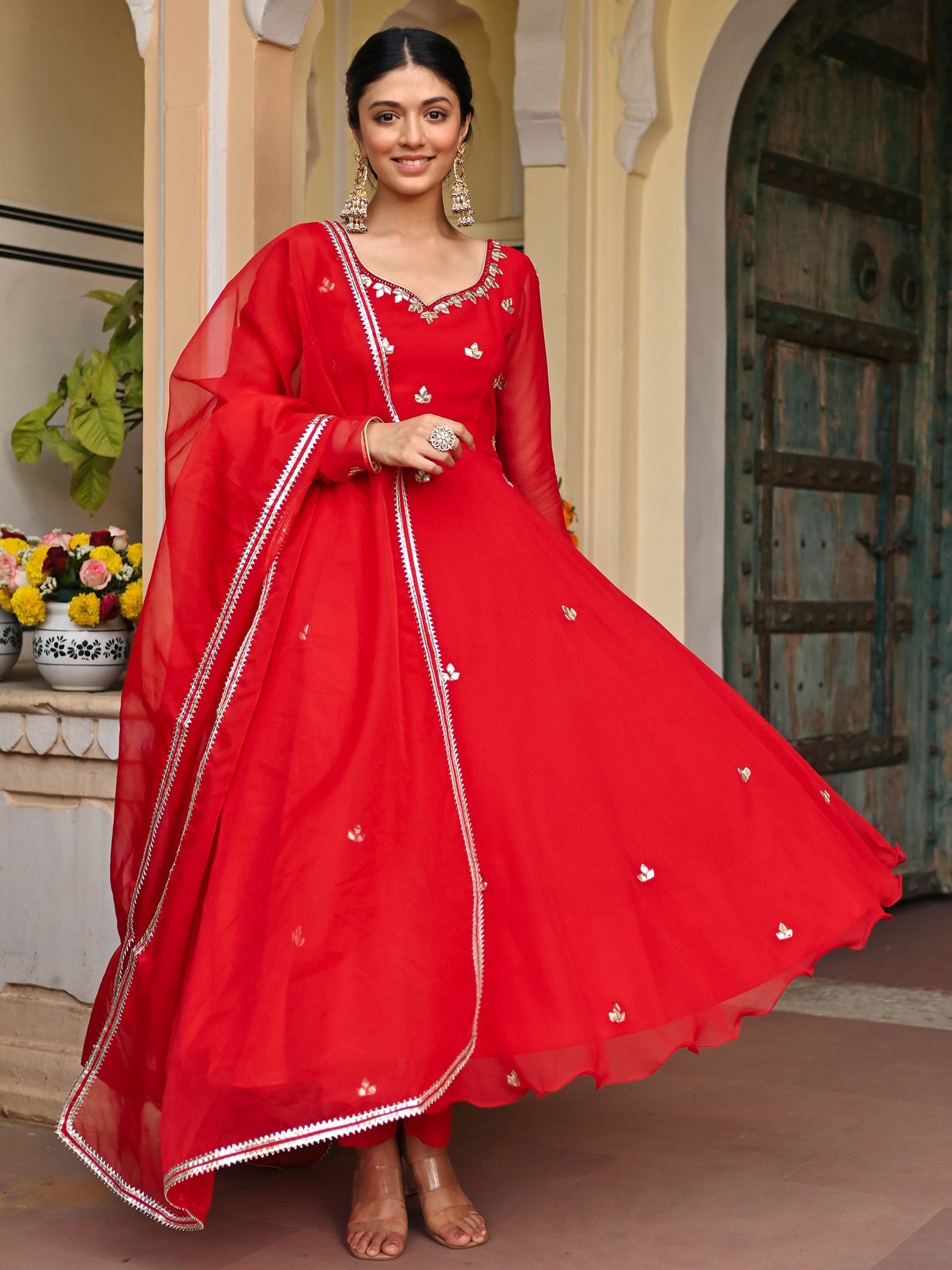 RED GEORGETTE HANDWORK ANARKALI SET XXXL RED GEORGETTE HANDWORK ANARKALI SET XXXL