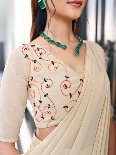 Phoolkari Beige Saree