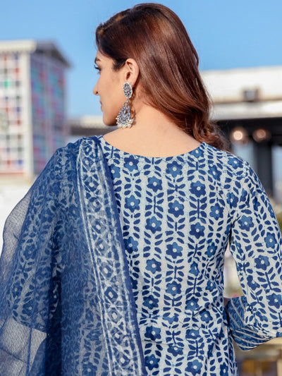 Indigo Chanderi With Doria Dupatta