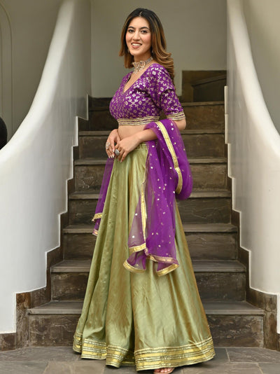 Green & Purple Brocade Lehenga