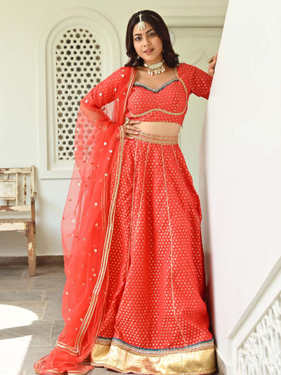 Red Brocade Lehenga Set