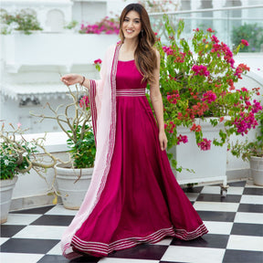 Pink Silk Long Dress With Dupatta