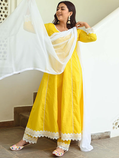 Yellow Cotton Anarkali Set