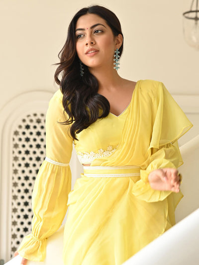 Lemon Yellow Ruffle Saree