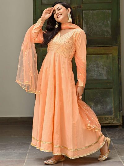 Peach Cotton Anarkali Set